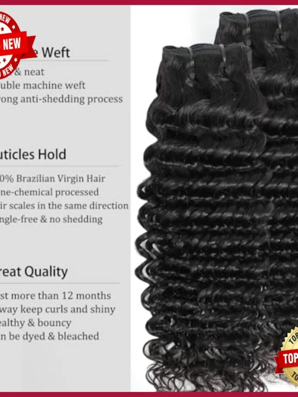Deep Wave Human Hair Extensions 16-20 Inch Brazilian Virgin Hair Bundles